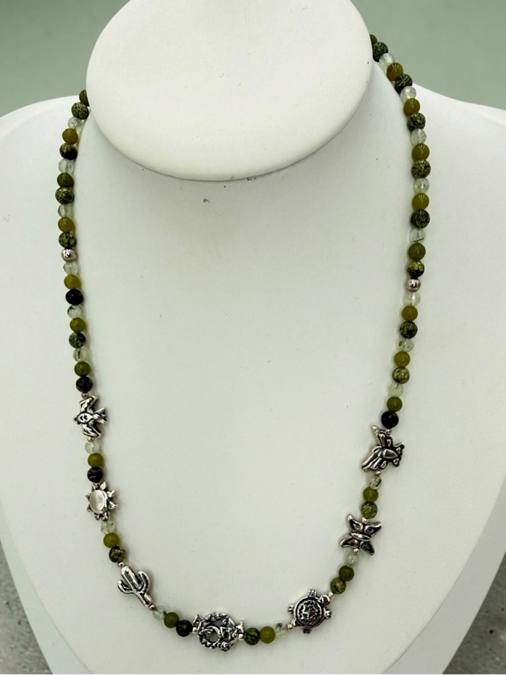 Carolyn Pollack American West Green Garnet Serpentine Gecko Charm Necklace 17+2” - Picture 7 of 17